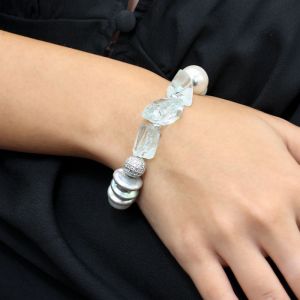 Bratara "Cold As Ice" din acvamarin, perle naturale si agat lace