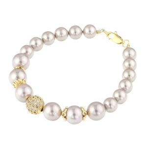 Bratara din perle de Mallorca, rhinestone si elemente placate cu aur 18k