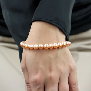 Bratara din perle naturale piersica 6 - 8 mm AAA si argint