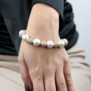 Bratara exclusivista din perle de Mallorca, rhinestone si elemente placate cu aur 18k