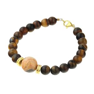 Bratara "Earth Energy" din ochi de tigru, agat crazy si elemente placate cu aur 18k
