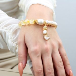 Bratara "Heaven's Lock" din perle naturale, citrin si elemente placate cu aur 18k
