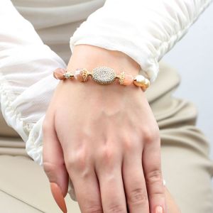 Bratara "Silk And Sparkle" din piatra lunii, perle naturale si elemente placate cu aur 18k