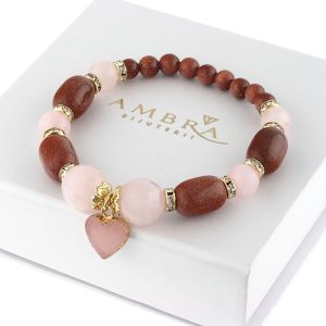 Bratara "For Her" din cuart roz si goldstone