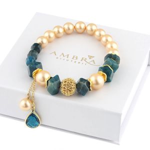 Bratara "Hawaii Flower" din perle de Mallorca si apatit