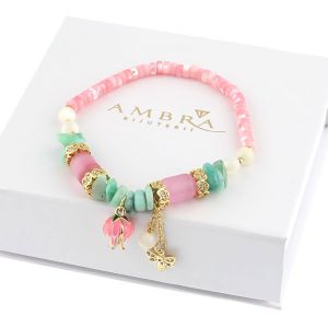 Bratara "Sweet Feeling" din ochi de pisica, amazonit si sidef