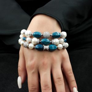 Bratara "Silver Mist" din perle naturale, agat crazy si rhinestone