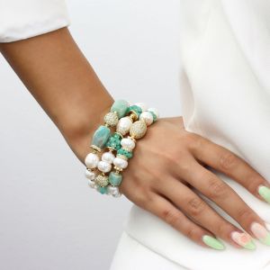 Bratara "Wealthy Life" din amazonit, perle naturale si rhinestone