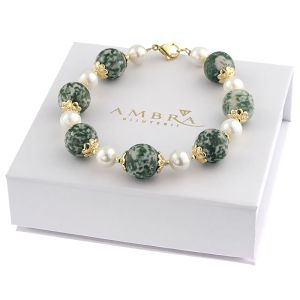 Bratara "Timeless Elegance" din perle de Mallorca albe si tree agat