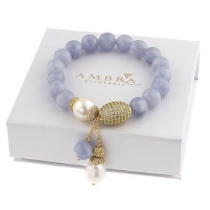 Bratara "Bright Sky" din perle naturale, acvamarin si rhinestone