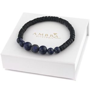 Bratara "Conquer" din lapis lazuli si roca vulcanica
