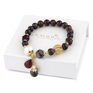 Bratara "Red Wine" din granat, ochi de tigru si cristale