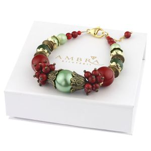Bratara "Cranberry" din perle de Mallorca si coral