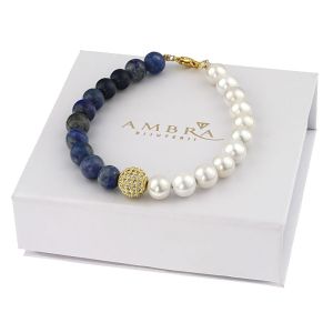 Bratara "Celestial Elegance" din perle de Mallorca si lapis lazuli