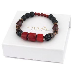 Bratara "Mars" din coral si roca vulcanica