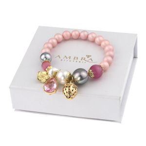 Bratara "Strawberry Love" din perle de Mallorca si ochi de pisica