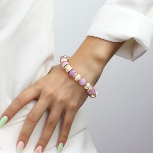 Bratara "Pastel Purple" din perle de Mallorca si cuart