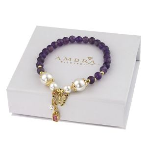 Bratara "Sunset Butterfly" din perle de Mallorca si ametist