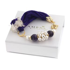 Bratara "Royal Purple" din ametist, perle de Mallorca si matase naturala