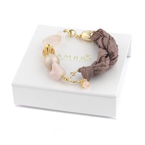 Bratara "Pink Latte" din cuart, perle de Mallorca si matase naturala
