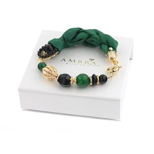 Bratara "Imperial Green" din agat, jad si matase naturala