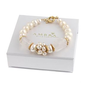 Bratara "Snow White" din perle naturale si cuart