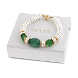 Bratara "Green Bay" din perle de Mallorca si cuart