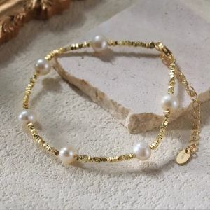 Bratara "Gold nuggets" din argint si perle