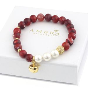 Bratara "Crimson apple" din agat si perle