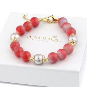 Bratara "Color de rosa" din jad si perle