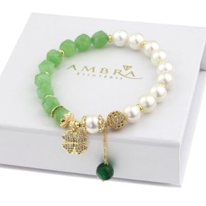 Bratara "Aether green" din peridot si perle
