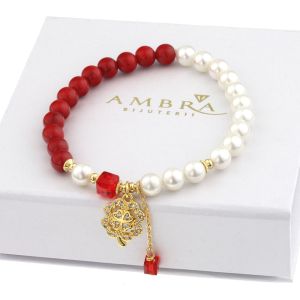 Bratara "Scarlet Clover" din perle si jad rosu