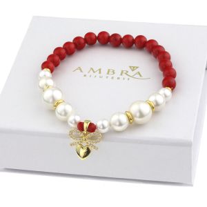 Bratara "Heartfelt Bow" in perle Mallorca si cristale
