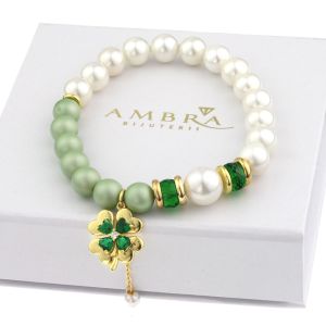 Bratara "Evergreen Clover" din perle si cristale