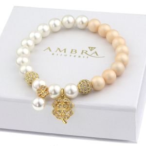 Bratara "Golden Clover" din perle Mallorca si auriu