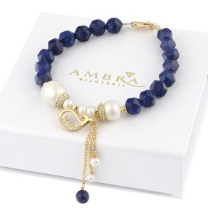 Bratara "Ballena Azul" din lapis lazuli si perle naturale