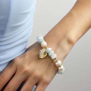 Bratara "Seaside Serenity" din acvamarin si perle naturale