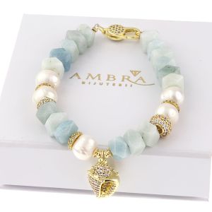 Bratara "Seaside Serenity" din acvamarin si perle naturale