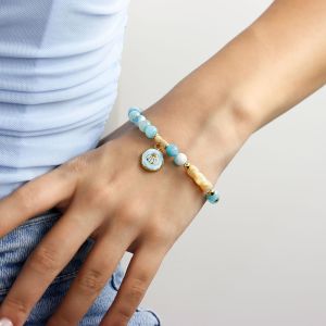 Bratara "Blue Seashell" din jad curcubeu si sidef