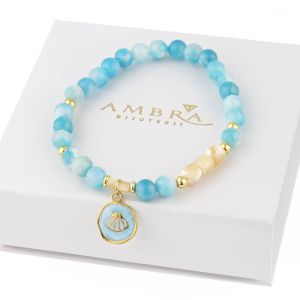 Bratara "Blue Seashell" din jad curcubeu si sidef