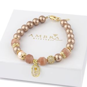 Bratara "Gilded Beauty" din perle de Mallorca si piatra lunii