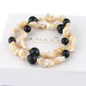 Bratara dubla "Dune Delight" din sidef si perle de Mallorca