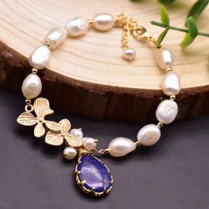 Bratara "Lazuli Garden" din lapis lazuli si perle naturale