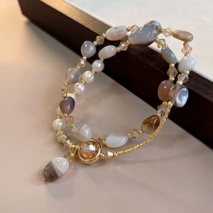 Bratara dubla "Agate Garden" din agat lace gri si cristale
