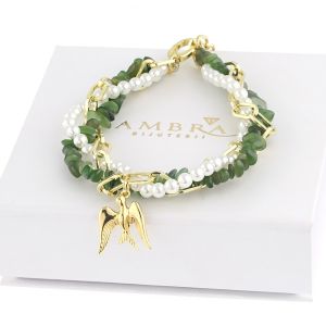 Bratara "Colomba" din perle de Mallorca si jad