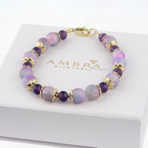 Bratara "Ametist blush" din jad multicolor si ametist