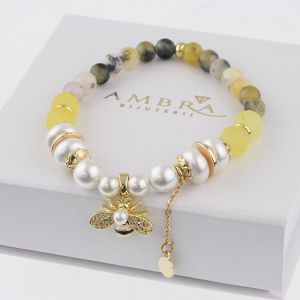 Bratara "Sunny bee" din jad si perle de Mallorca