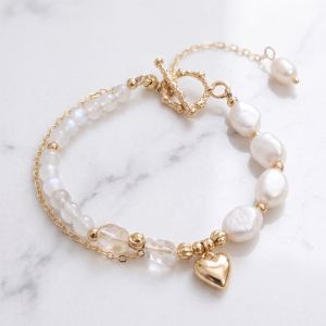 Bratara "Heartshell" din jad si perle