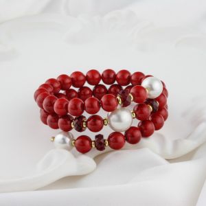 Bratara "Red Wave" din jad si perle