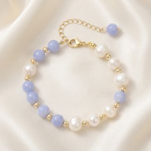 Bratara "Ocean Feather" din calcedonia si perle 